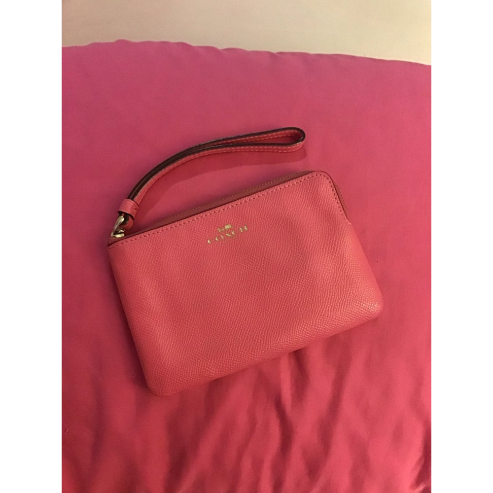 Women's Coach Pink Leather Wristlet with Gold Hardware